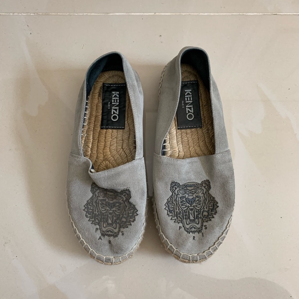 Gently Worn Kenzo Grey Suede Tiger Espadrilles Sz 36